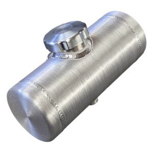 A silver tank with a metal cap on top.