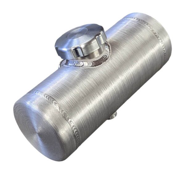 A silver tank with a metal cap on top.