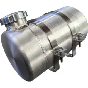 A stainless steel tank with a cap on top.