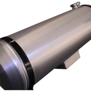 A large metal cylinder with a black stripe on the side.