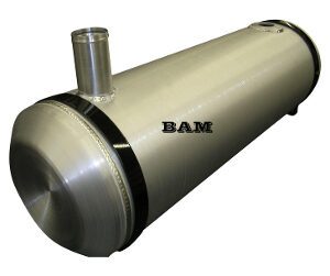 A silver tank with the word bam on it.