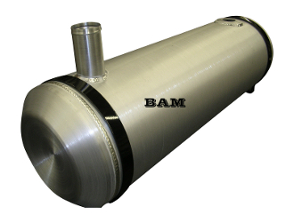 A silver tank with the word bam on it.