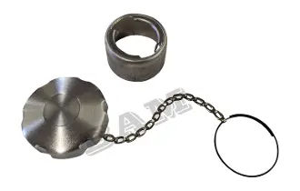 A metal cap and chain with a ring attached to it.