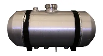 A silver tank with black straps on top of it.