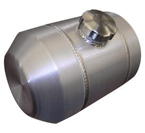 A silver tank with a metal cap on top.