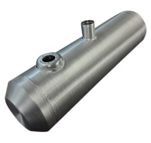 A stainless steel tank with a metal cap.