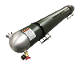A silver and black tube with a red handle.