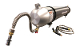 A silver tank with a black handle and a red button