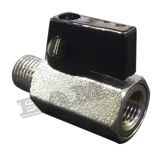 A black and silver valve with a button on it