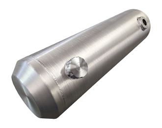 A stainless steel cylinder with two holes for the top.