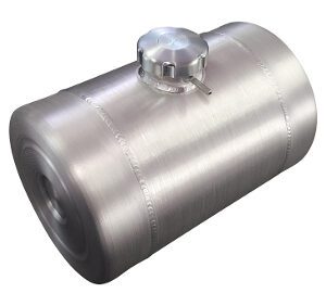 A silver tank with a metal cap on top.