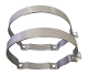 A pair of metal straps for the back of a helmet.