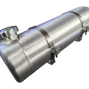 A stainless steel tank with a metal cap.