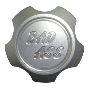 A silver cap with the words bad ass written on it.