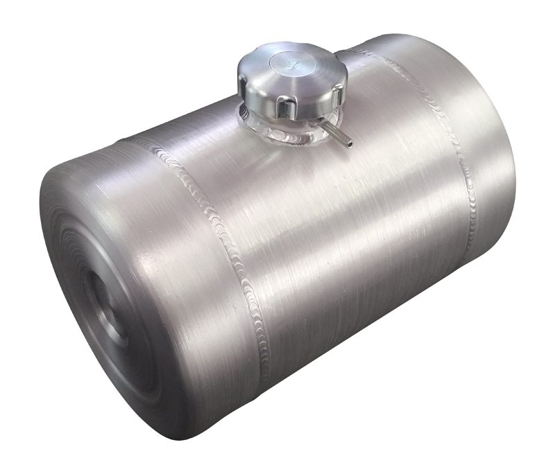 A silver tank with a metal cap on top.