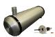 A large silver tank sitting next to a white pipe.