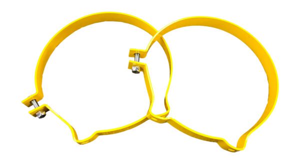 A pair of yellow glasses with a clip on the side.