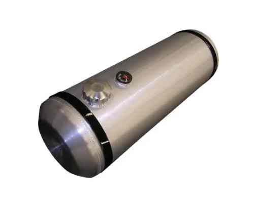 A stainless steel tank with a black top.