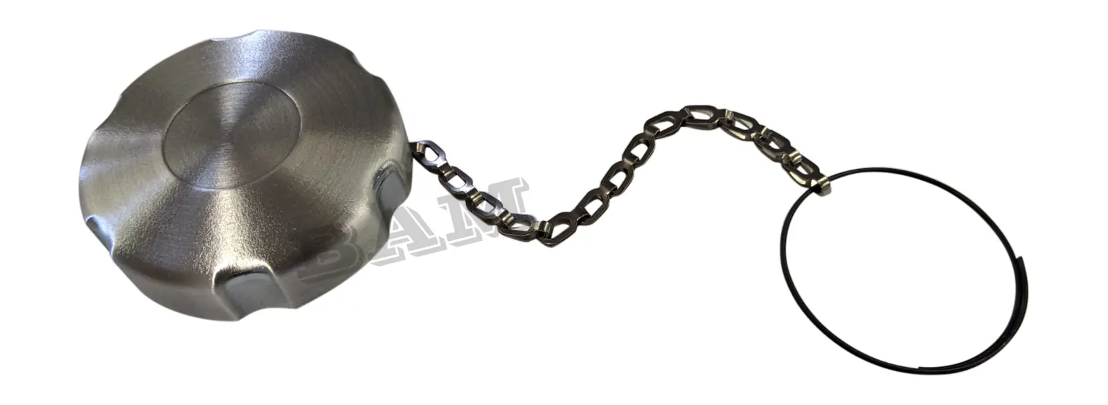 A chain is attached to the side of a metal object.