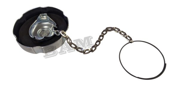 A chain attached to the end of a cap.