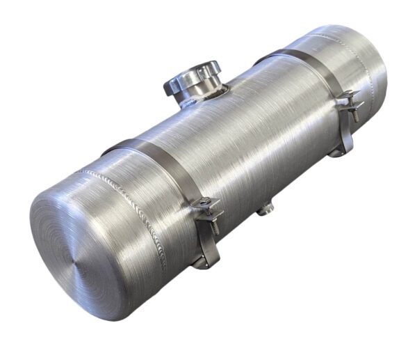 A large metal cylinder with a top and bottom end.