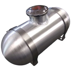 A silver tank with a metal top and a glass window.