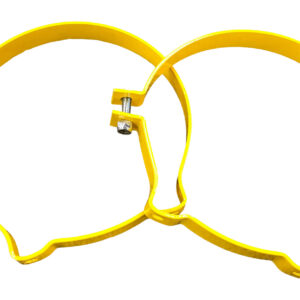 Two yellow speech bubble clips connected together on a white background.