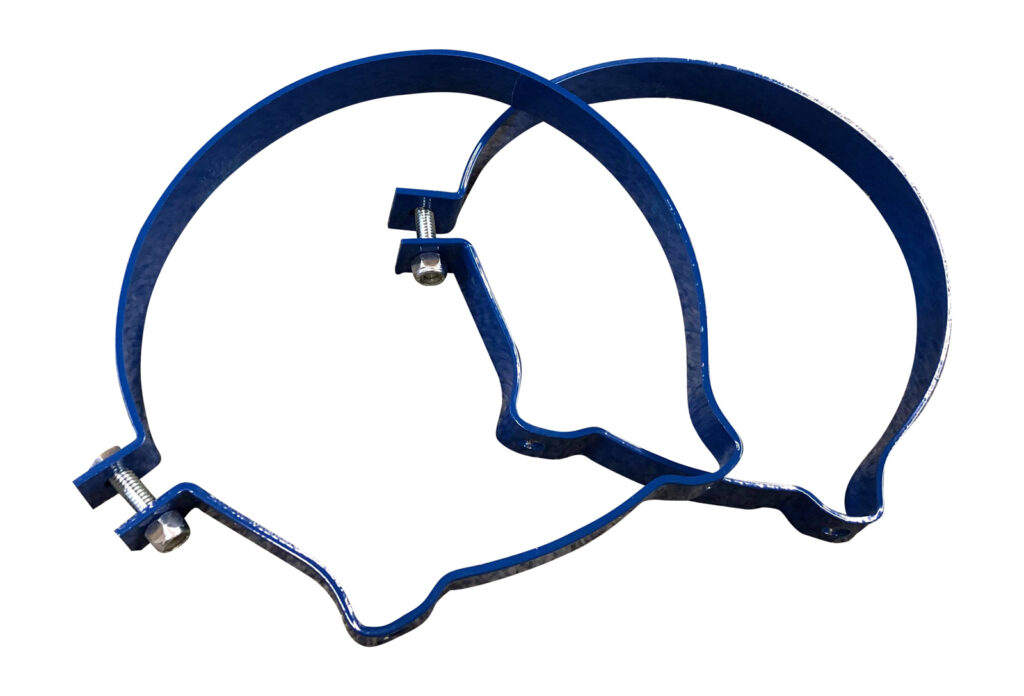 Two blue plastic bag clips shaped like birds.